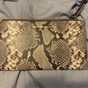 Michael Kors Beige and Black Snake Print Clutch